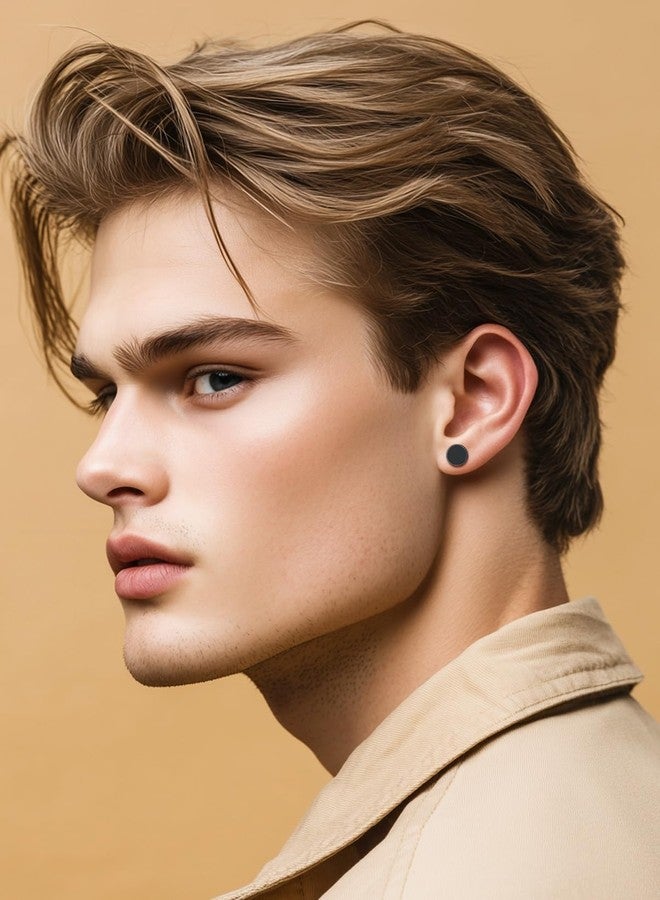 Silvora أقراط رجالية من الفضة الإسترليني عيار 925 من سيلفورا، مرصعة بأحجار العقيق الأسود، مزينة بنقوش رونية فايكنغ. - Image 2